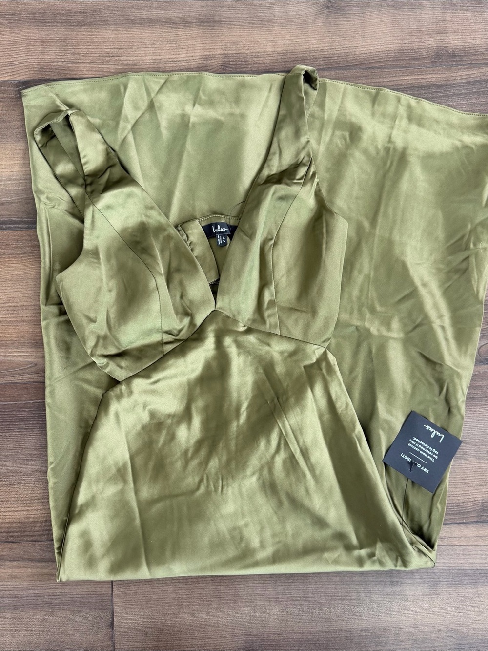 NWT Lulus Unmatched Elegance Olive Satin Sleeveless Midi Dress - Picture 3 of 4